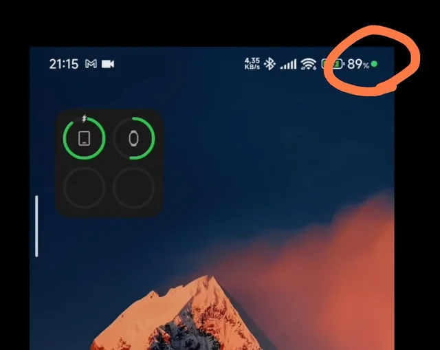 An Android phone screen shows the status bar with battery percentage and a small green dot circled in orange to highlight the privacy indicator.